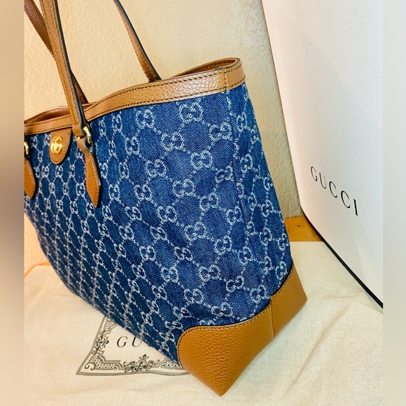 NWT! GUCCI Medium Ophidia Organic GG Jacquard Denim Tote - Picture 8 of 15